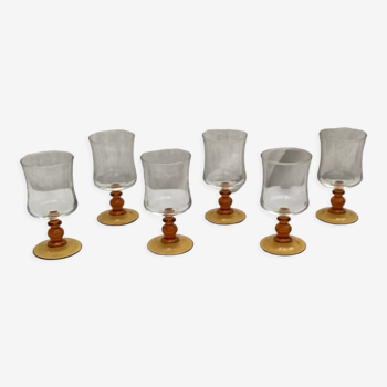 Set of six stemmed glasses stamped France size: height -14cm- diameter -7cm-