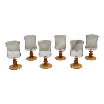 Set of six stemmed glasses stamped France size: height -14cm- diameter -7cm-