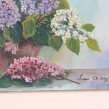 Painting bouquet of flowers, still life, signed Louis Andrey, oil on canvas, mid-twentieth