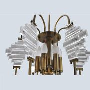 Suspension en laiton et verre dans le style d’Angelo Brotto, 1950s