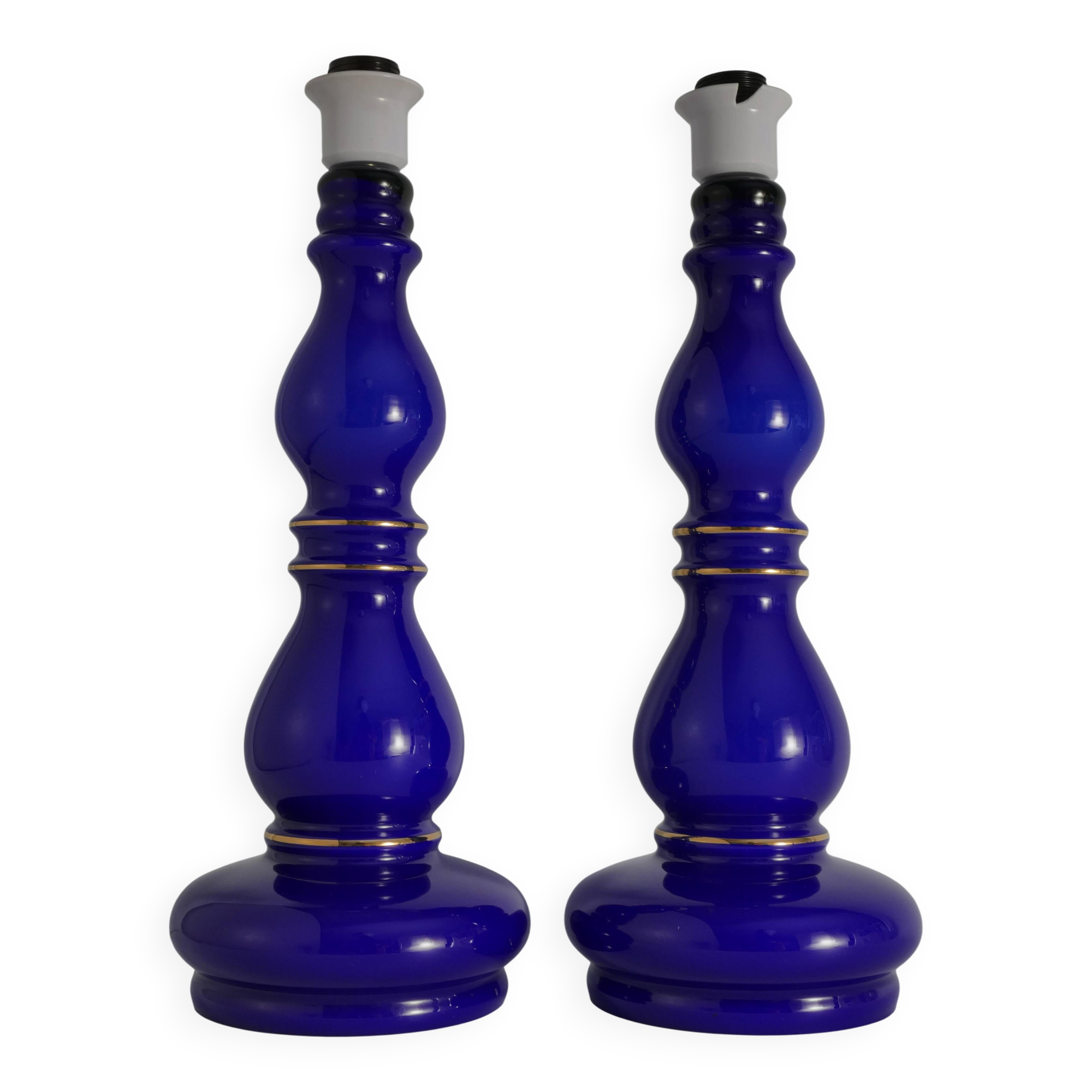 Baluster-shaped Cobalt Blue Glass Table Lamps, Rosdala Glassworks 1960, Set of 2
