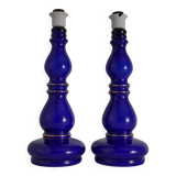 Baluster-shaped Cobalt Blue Glass Table Lamps, Rosdala Glassworks 1960, Set of 2