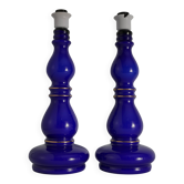 Lampes de table en verre cobalt bleu en forme de balustre, Rosdala Glassworks 1960, ensemble de 2