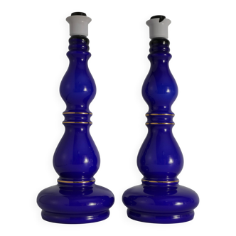 Baluster-shaped Cobalt Blue Glass Table Lamps, Rosdala Glassworks 1960, Set of 2