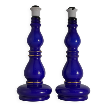 Baluster-shaped Cobalt Blue Glass Table Lamps, Rosdala Glassworks 1960, Set of 2