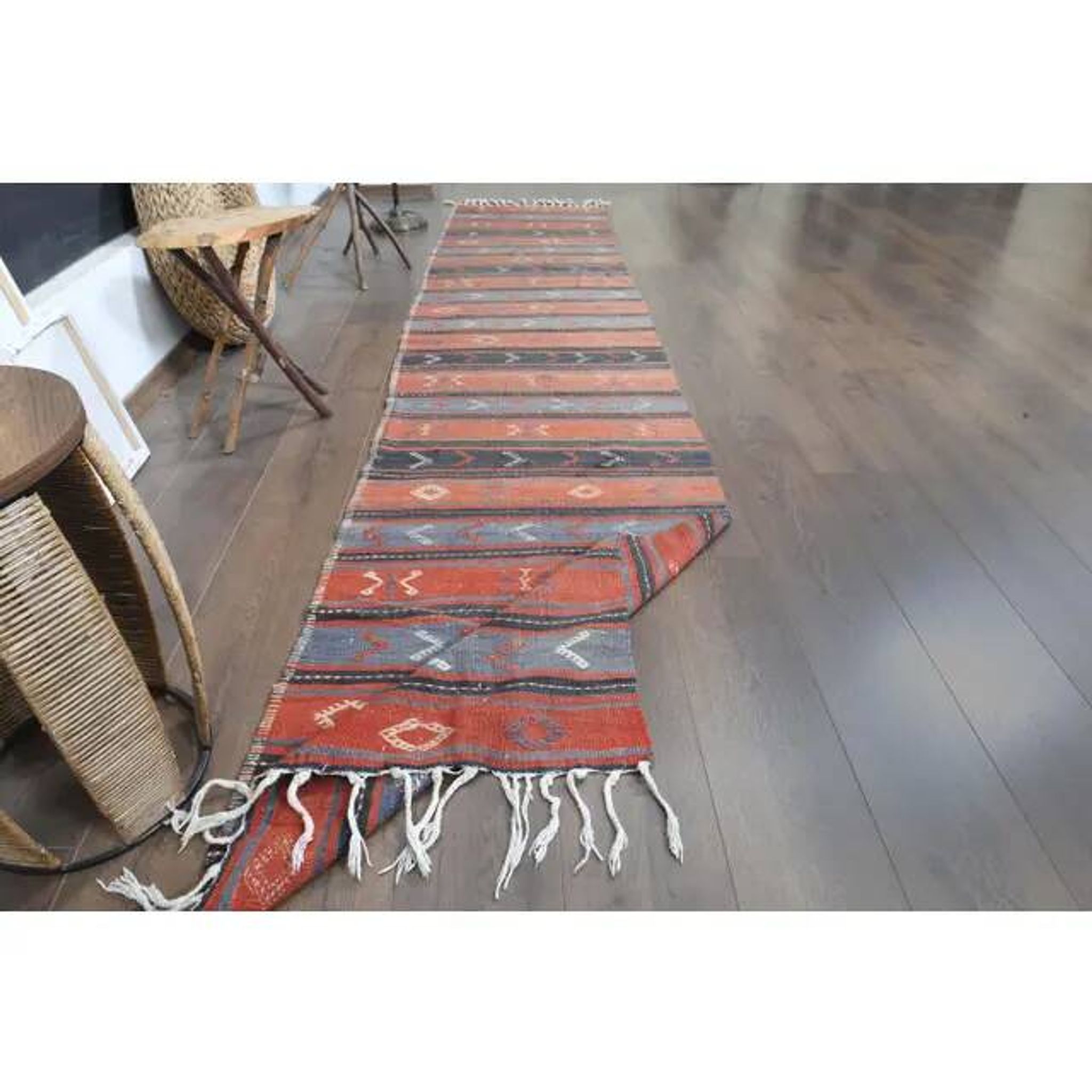 1970s Turkish Oushak Handmade Wool Cotton Red Runner Rug 74x338