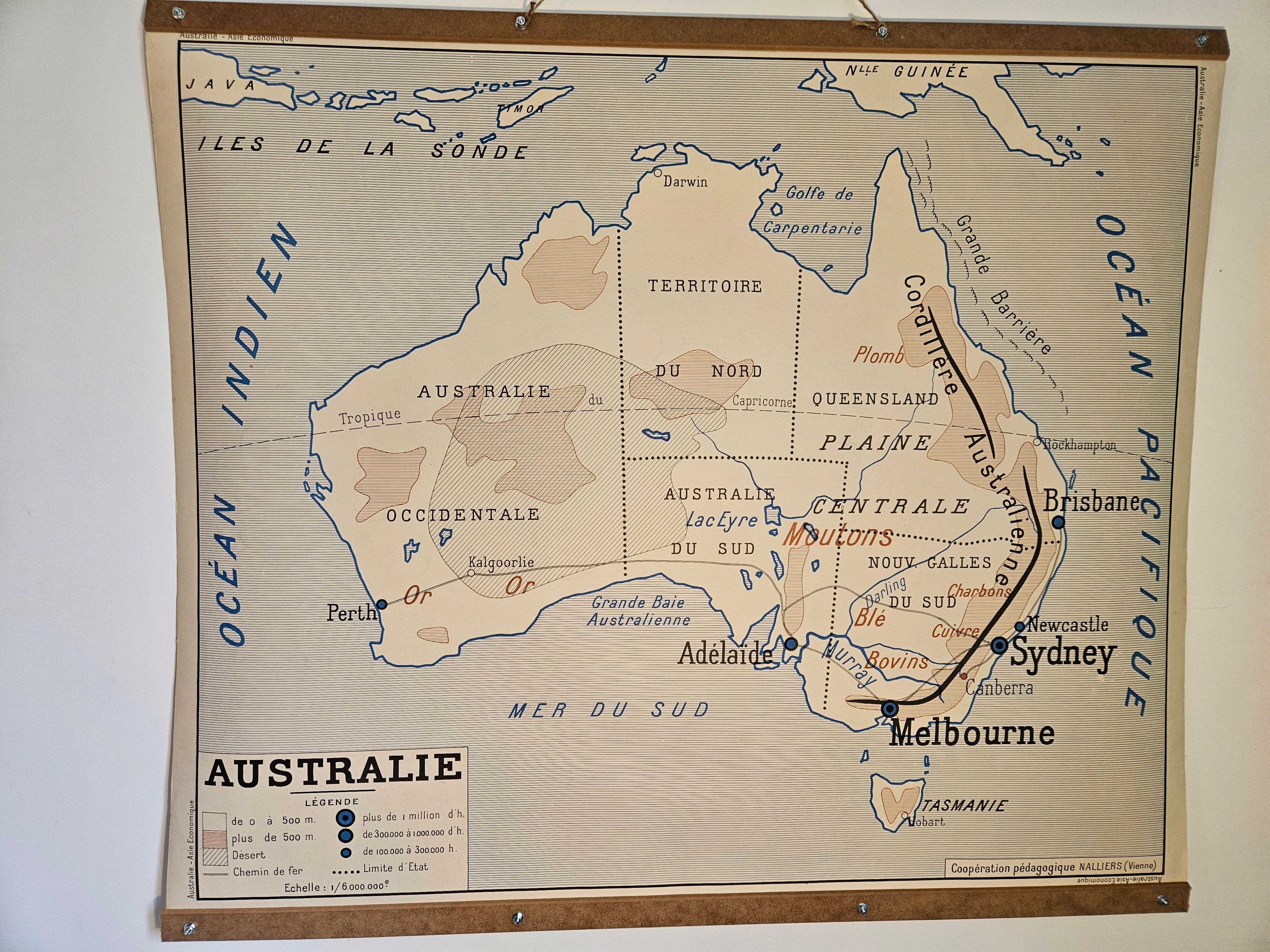 Old school map of geography of Australia and Asia double-sided