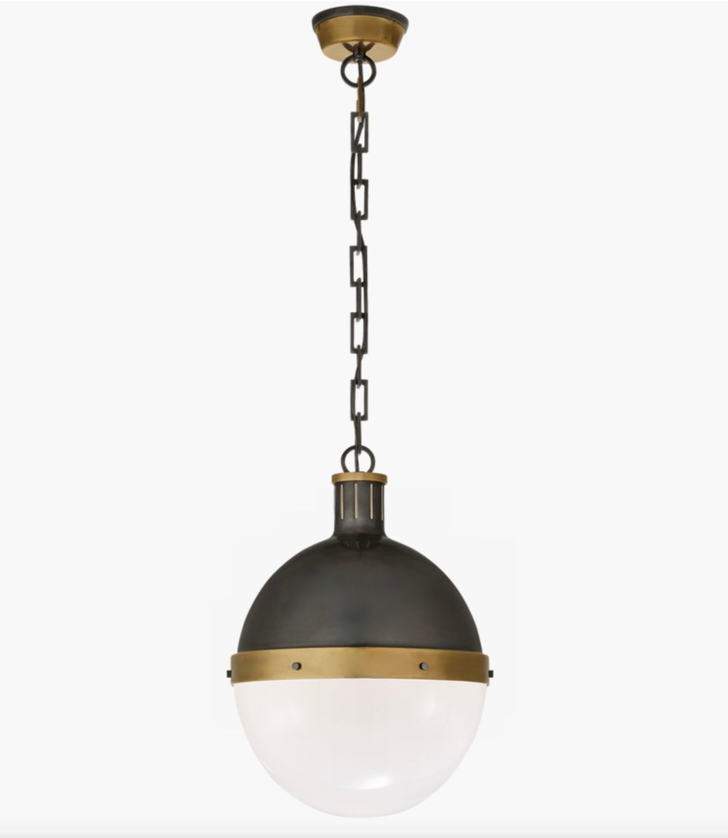 Large Hicks bronze and milk glass pendant light by Thomas O'Brien, USA