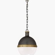 Large Hicks bronze and milk glass pendant light by Thomas O'Brien, USA