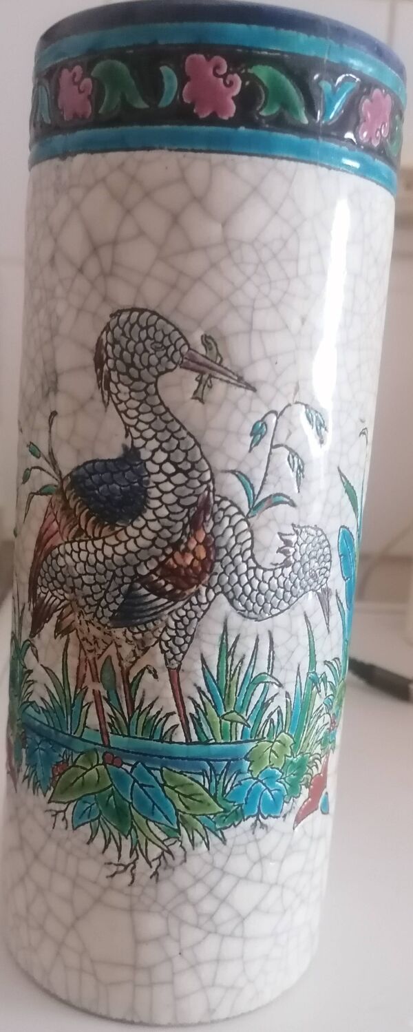 Vase rouleau motif oiseaux de Longwy
