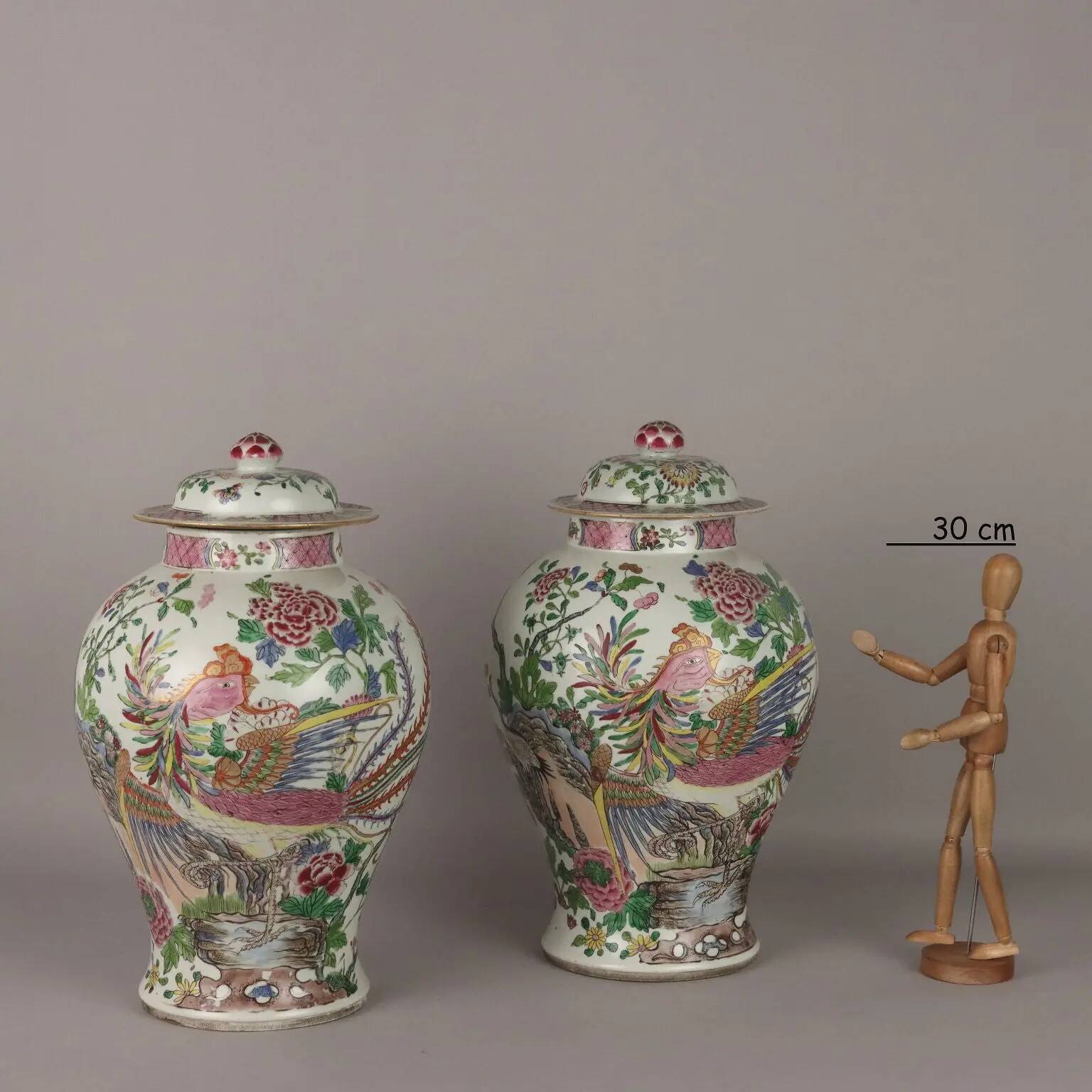 Antique vases in the style of Edmè Sanson in porcelain, France, 19th-20th century.