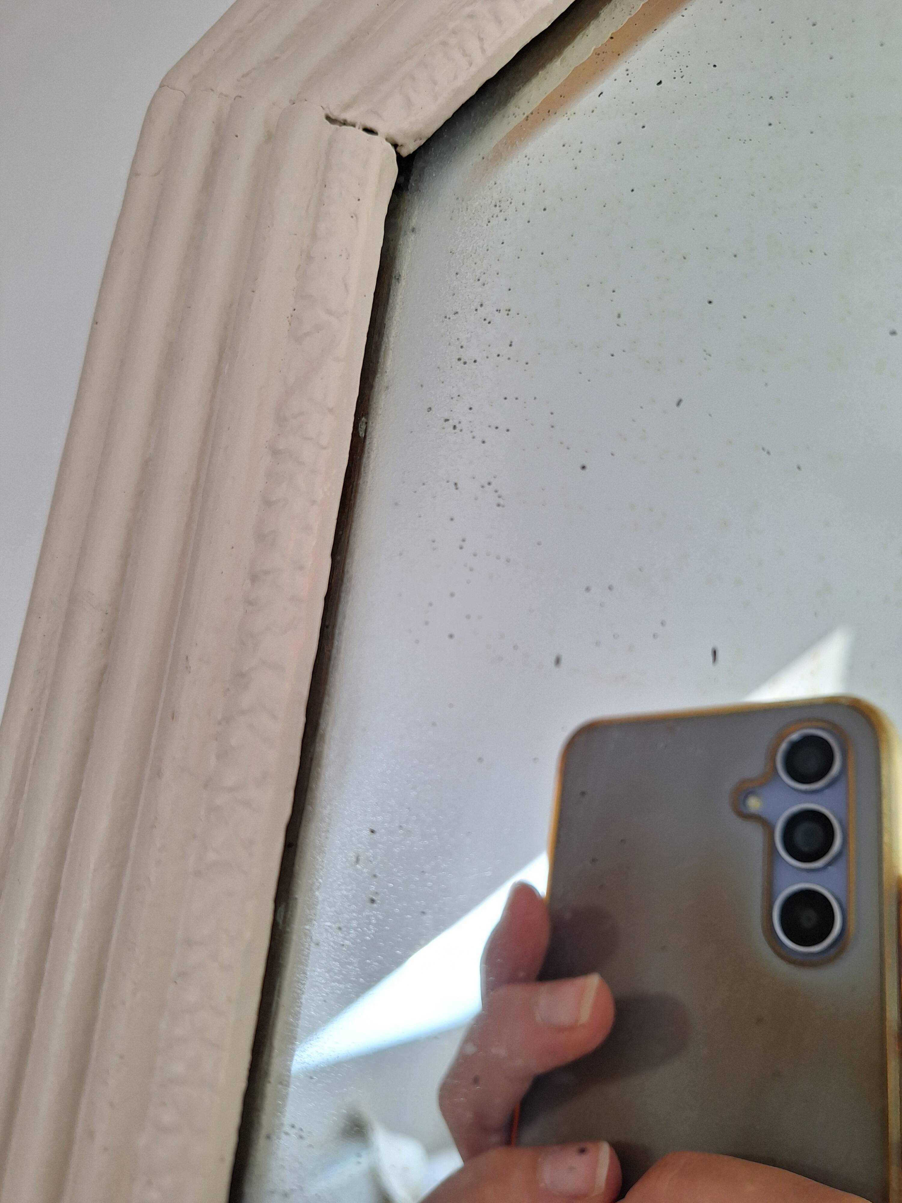 Miroir biseauté et mouluré beige