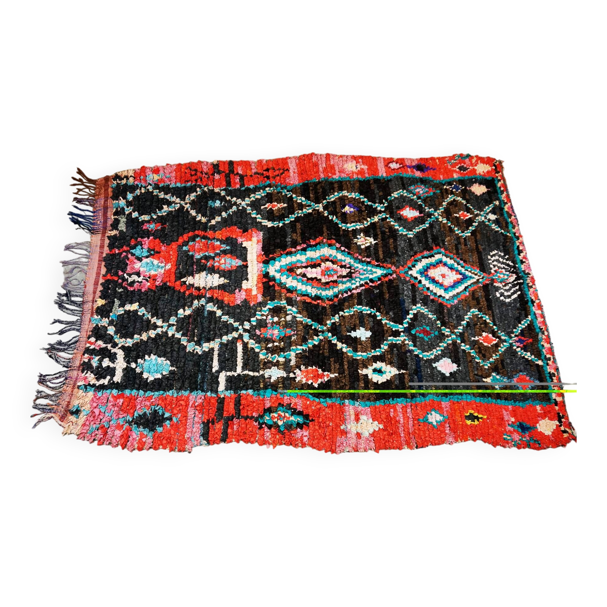 Vintage Multicoloured Hand Knotted Moroccan Berber Boucherouite Rug