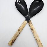 Buffalo horn and smooth bone handle serving cutlery set
