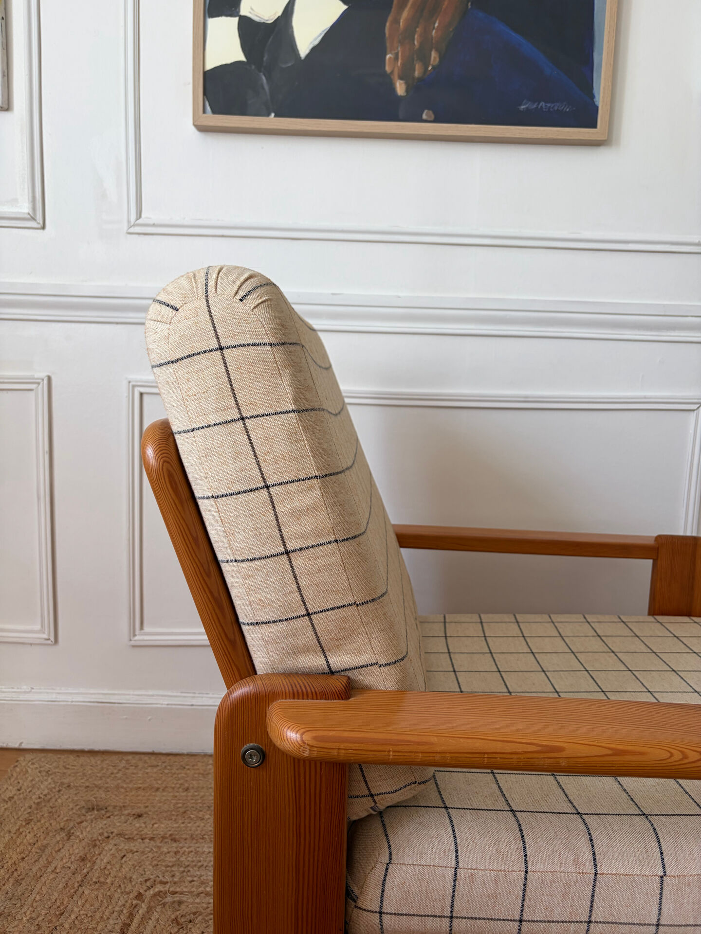 Fauteuil moderniste en pin années 70