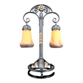 Double-headed Art Deco lamp, wrought iron with dual patina – Muller Frères, c. 1920