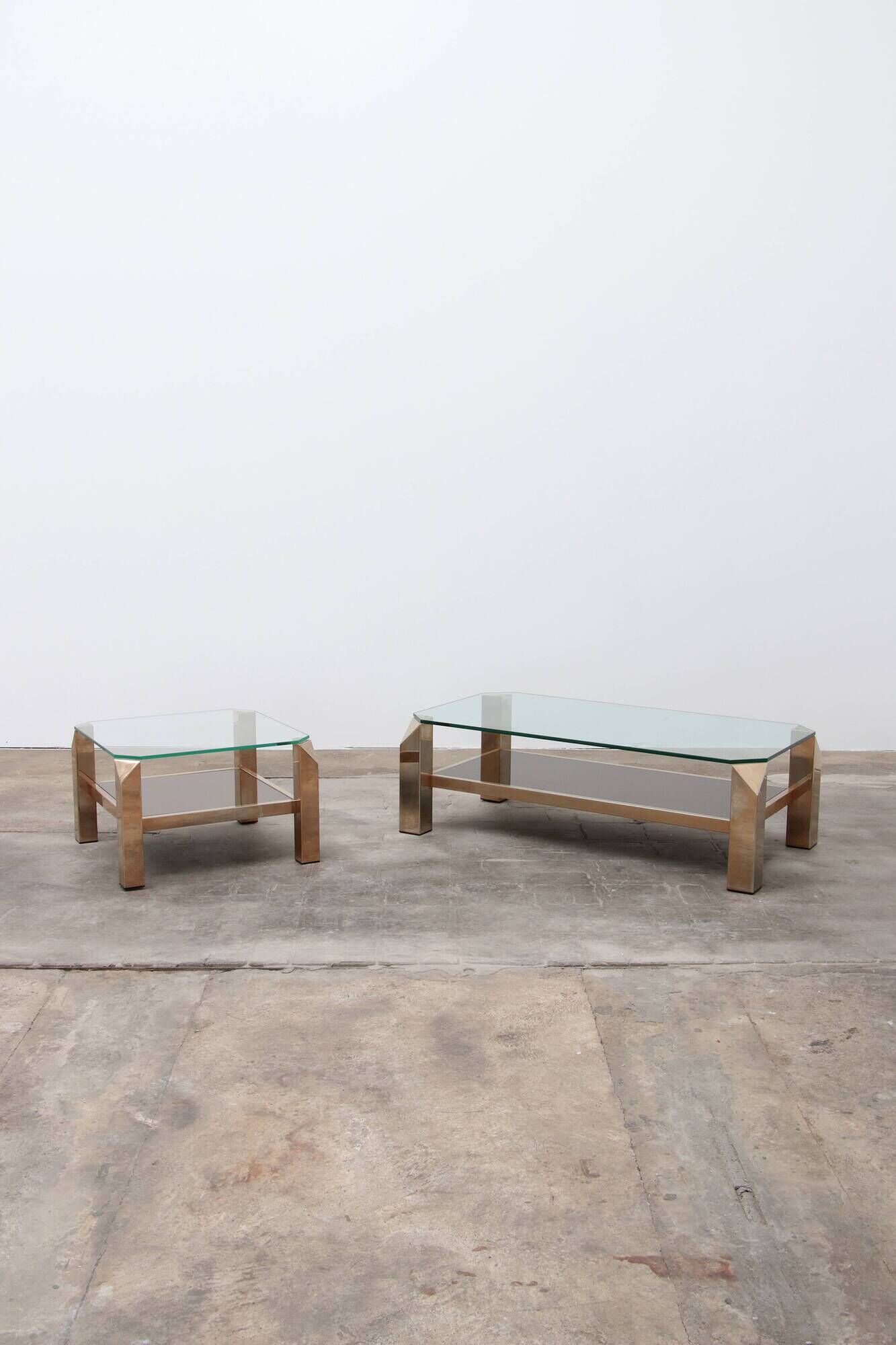 Set of 23-carat gold-plated coffee tables by Belgo Chrome 1960