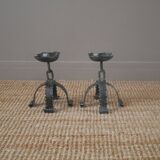 Pair of wrought iron candlesticks candelabra candlesticks handcrafted brutalist folk art