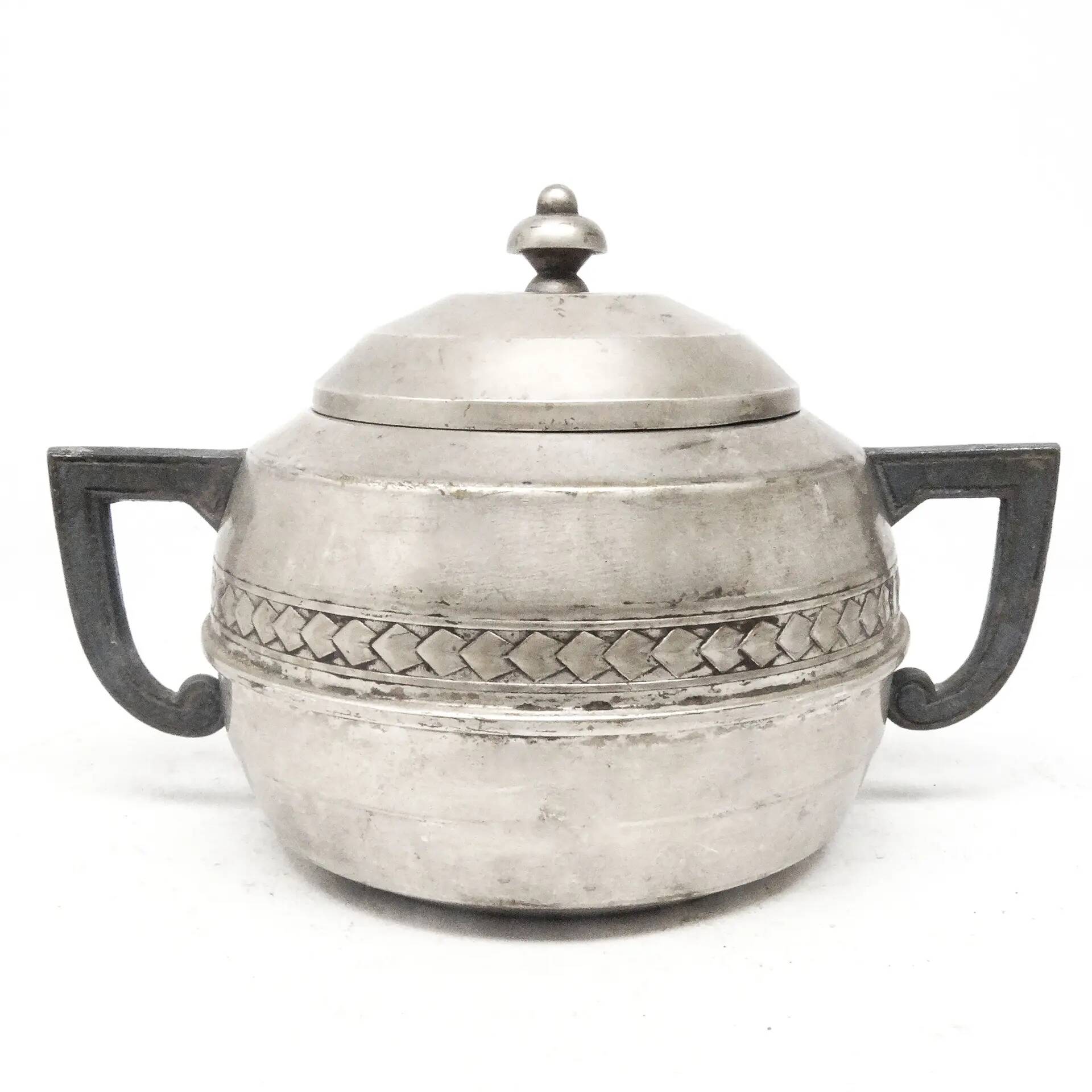 Art Deco sugar bowl, silver-plated brass, tin, Belgium, 1920s
