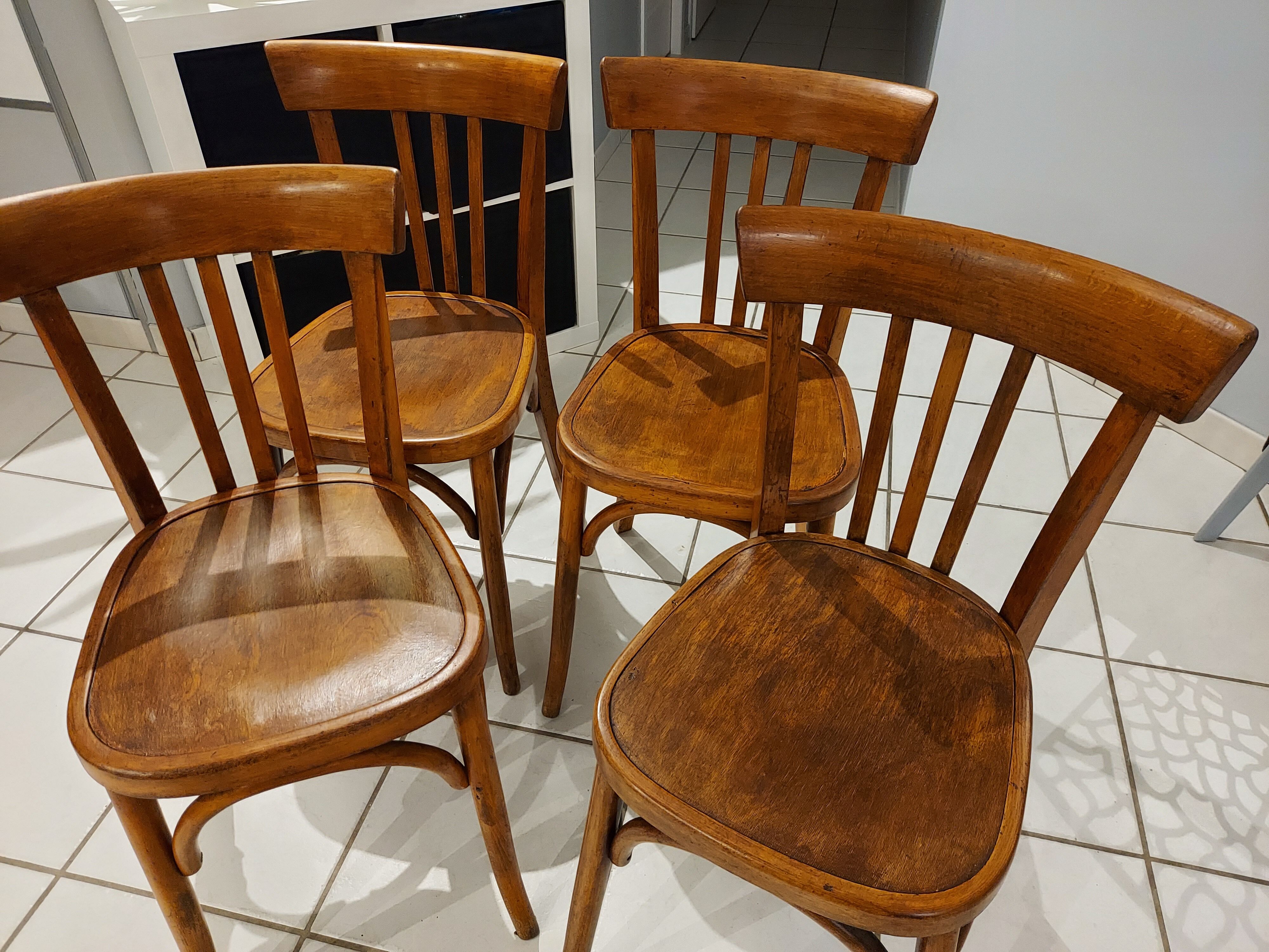 suite de 4 chaises de bistrot Fischel vintage années 1940