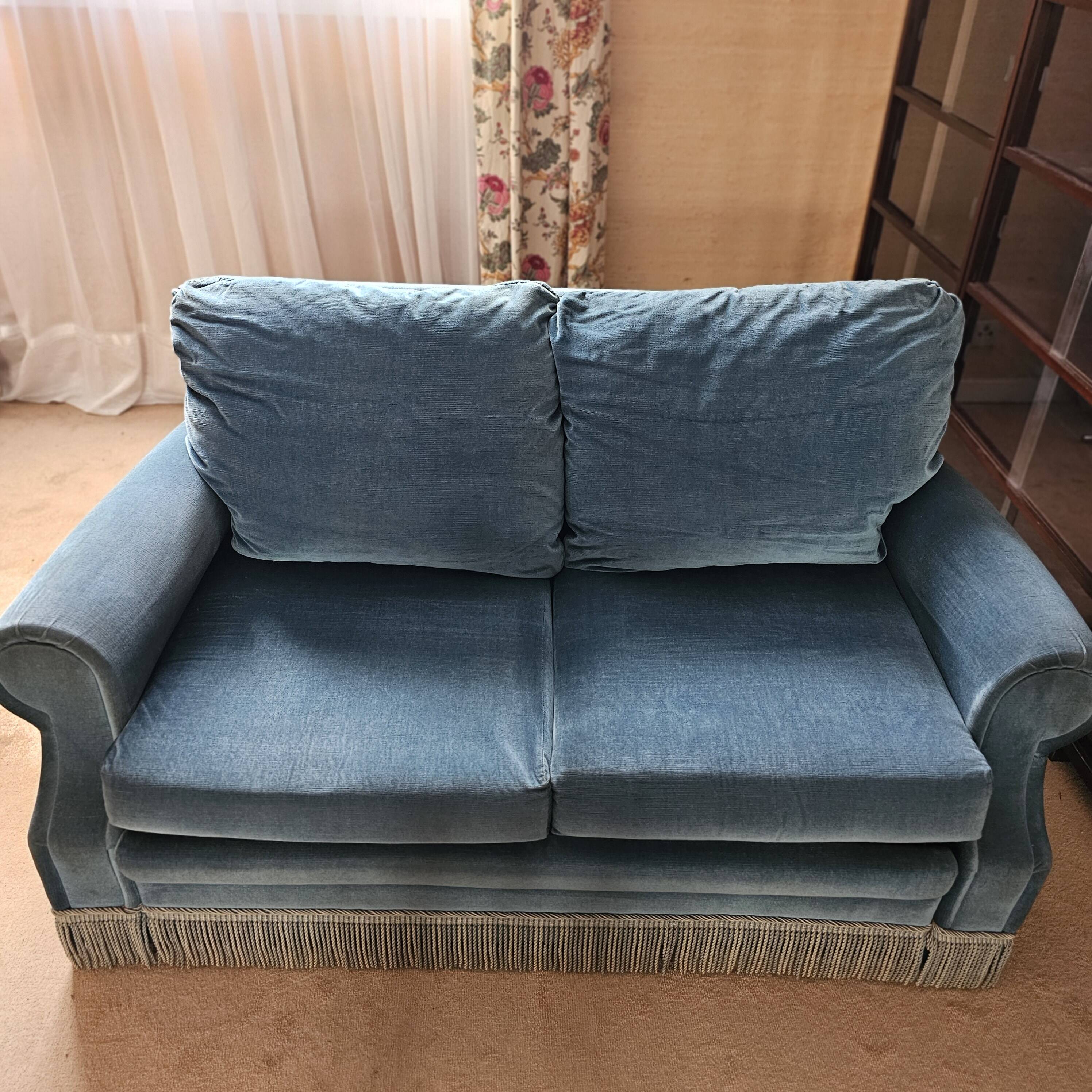 Turquoise blue velvet convertible sofa