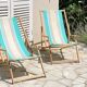Transat pliant en bois et toile vintage