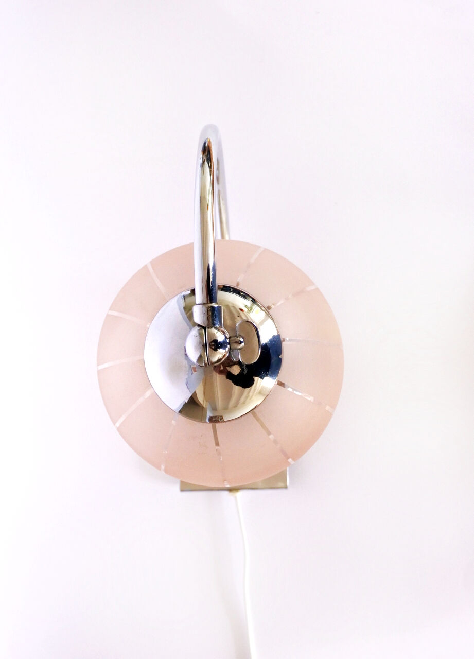 Art deco chrome and pink glass table light