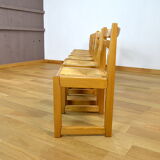 6 vintage chairs in elm - set assisi straw 1970 / 1980