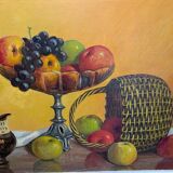 Old still life painting fruit bowl basket HST Montparnasse frame