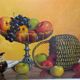 Old still life painting fruit bowl basket HST frame Montparnasse