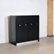 Midcentury Modern Brutalist Highboard Bar Cabinet In Black Lacquered Wood And Chrome, Belgium 1970s