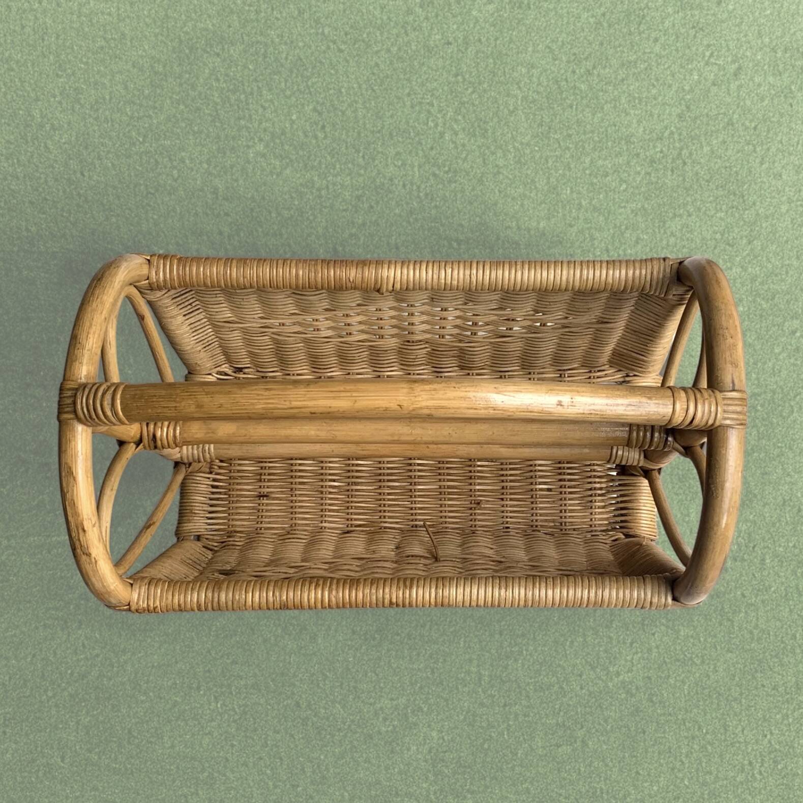 Vintage wicker and bamboo magazine rack