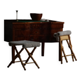 Pair of Danish mid-century folding stools with sheepskin upholstery, 1960.