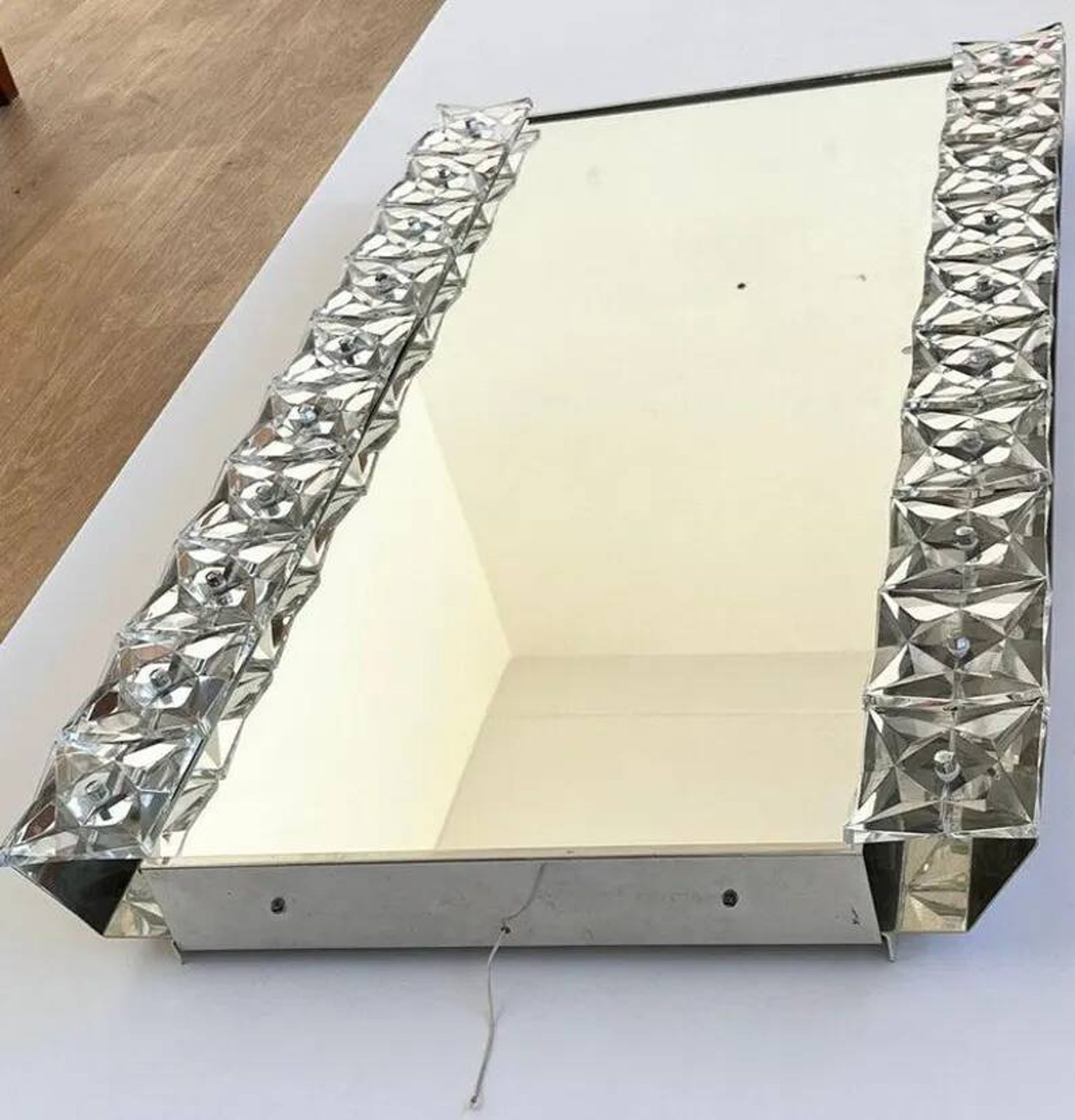 Large Midcentury Illuminated / Backlit Crystal Mirror Kinkeldey, Germany, 1970s
