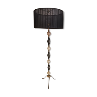 Lampe lampadaire tripode acier boules verre vintage 50/60