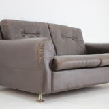 1970s Danish Brown Leather 2 Seater Sofa