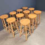 Alpine style chalet stools in wood, set of 11 - 1970s