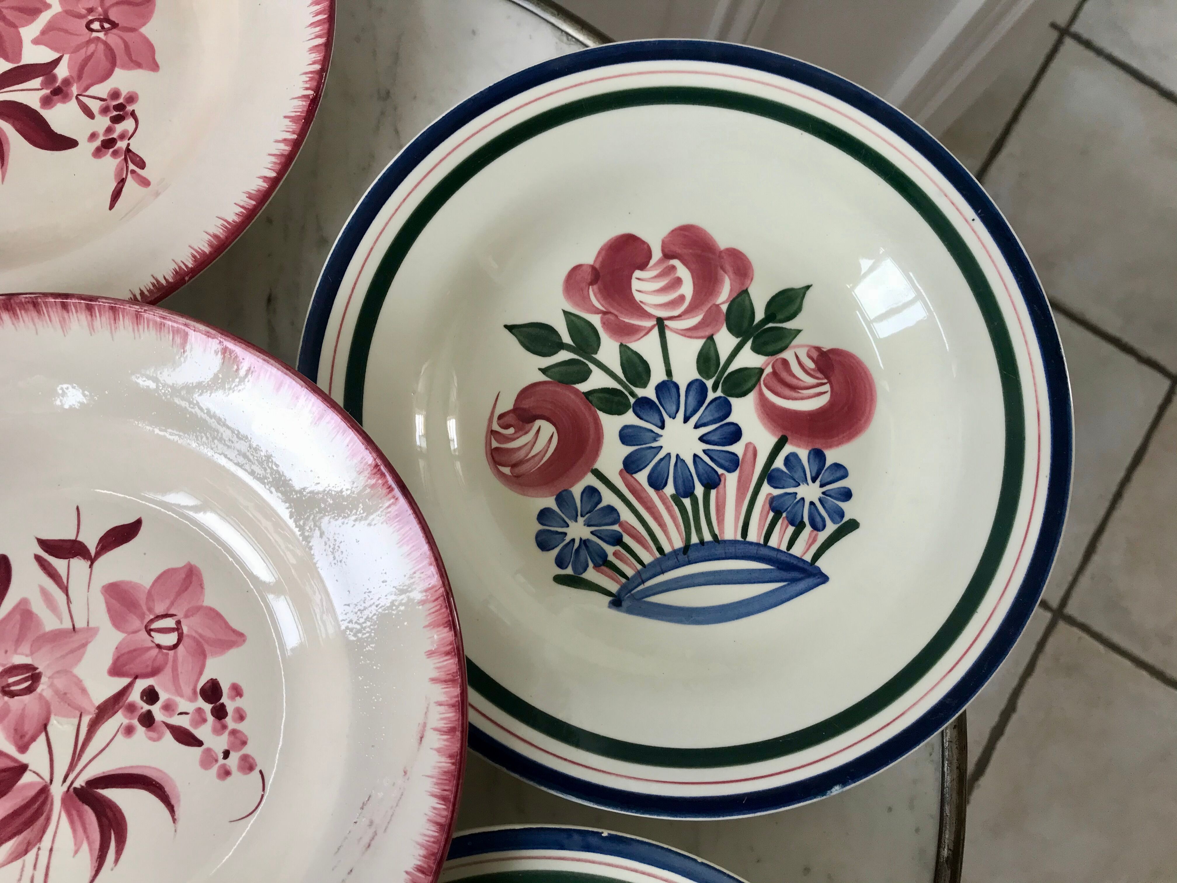 Set of 6 mismatched hollow plates longchamp and hbcm model mulhouse years 40-50