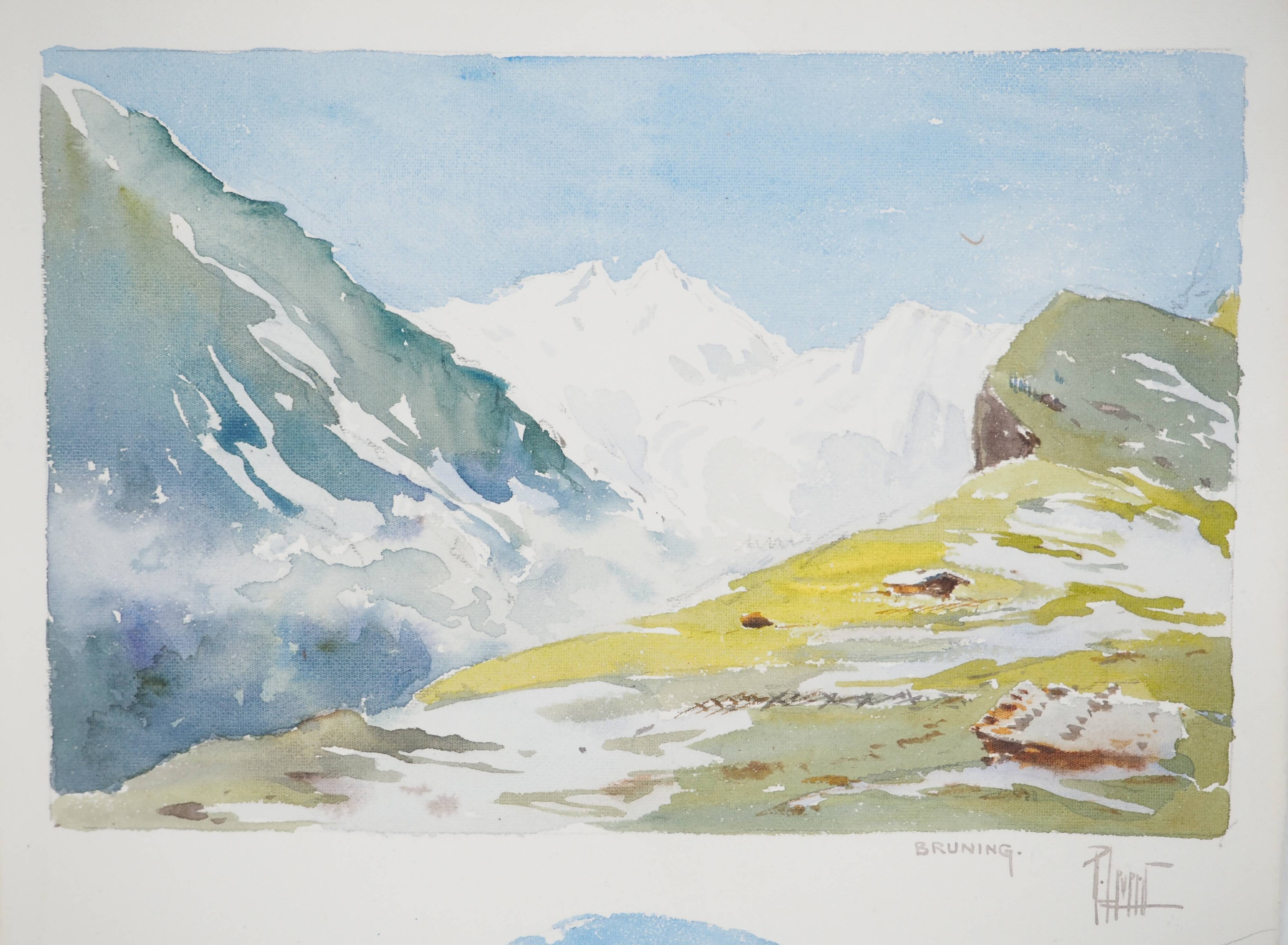 René LEVERD: Switzerland, Brüning Pass, Original signed watercolor
