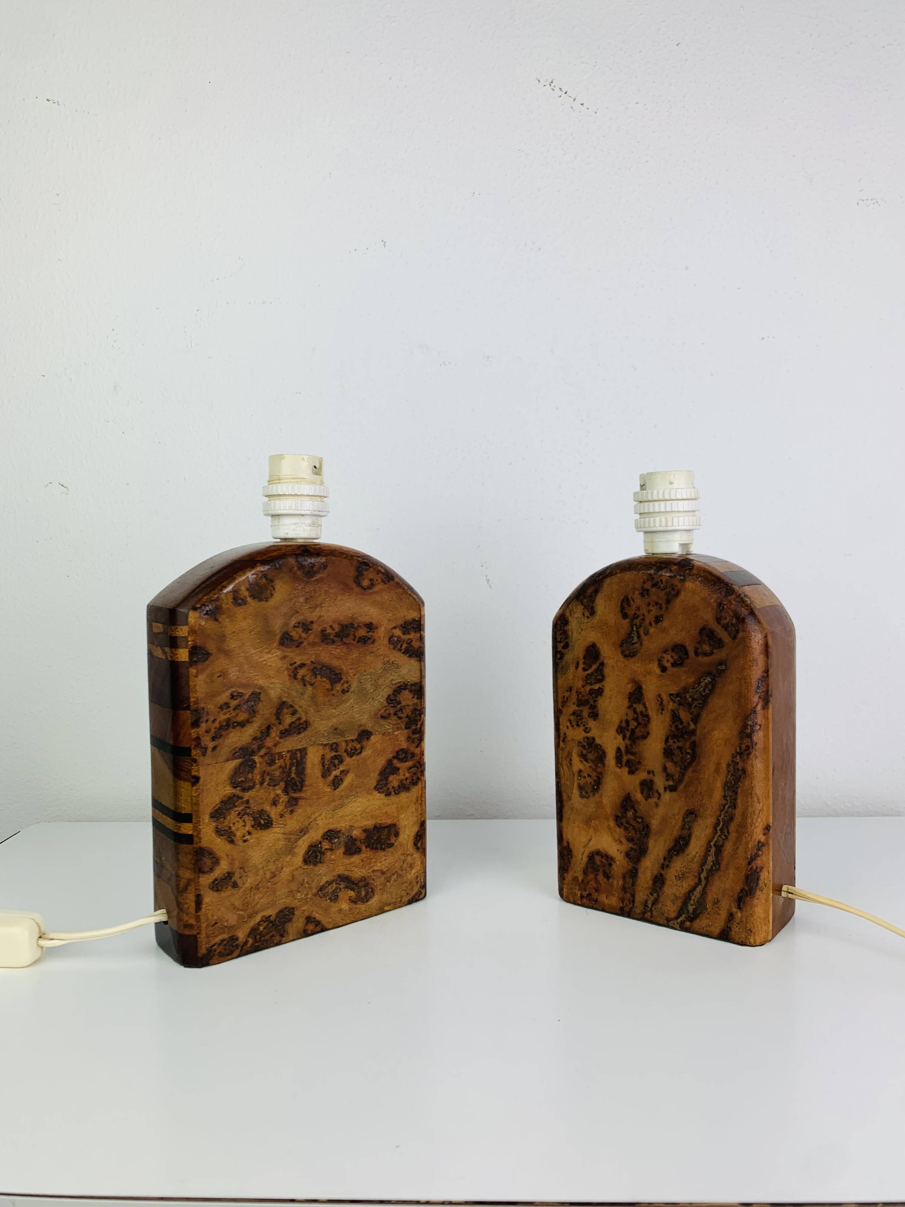Pair of lamps in elm burl, vintage