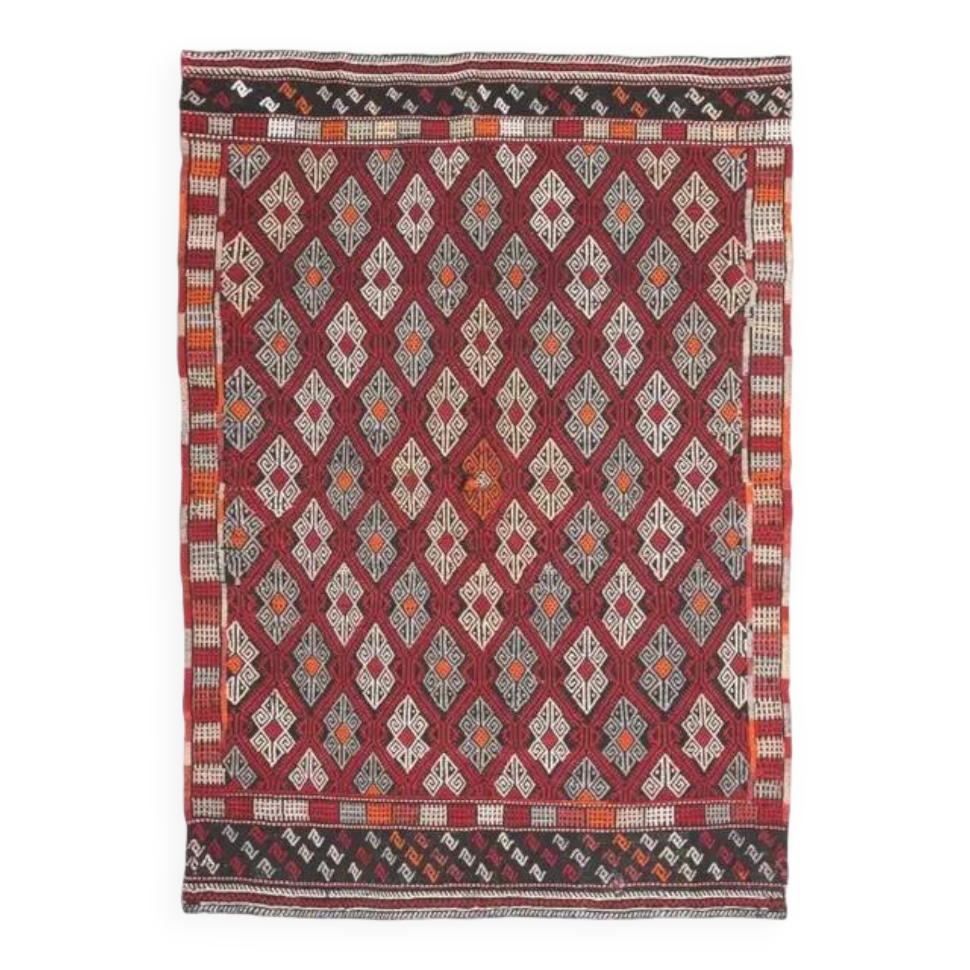 1970s Vintage Turkish Oushak Handmade Wool Cotton Red Area Rug 166x235