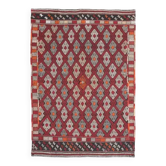 Tapis d'aire vintage turc Oushak fait main en laine et coton rouge 166x235 des années 1970