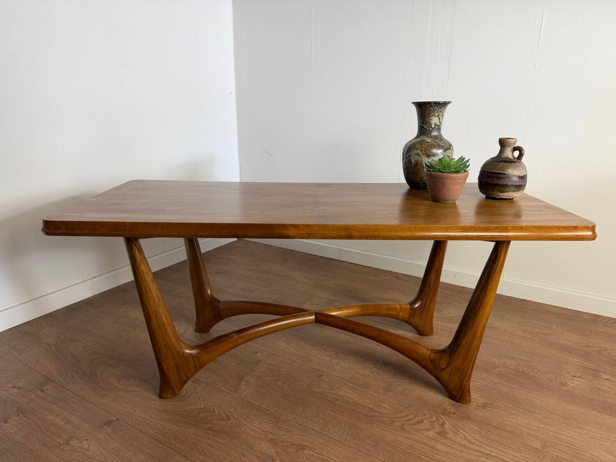 Vintage wooden coffee table – sculptural base