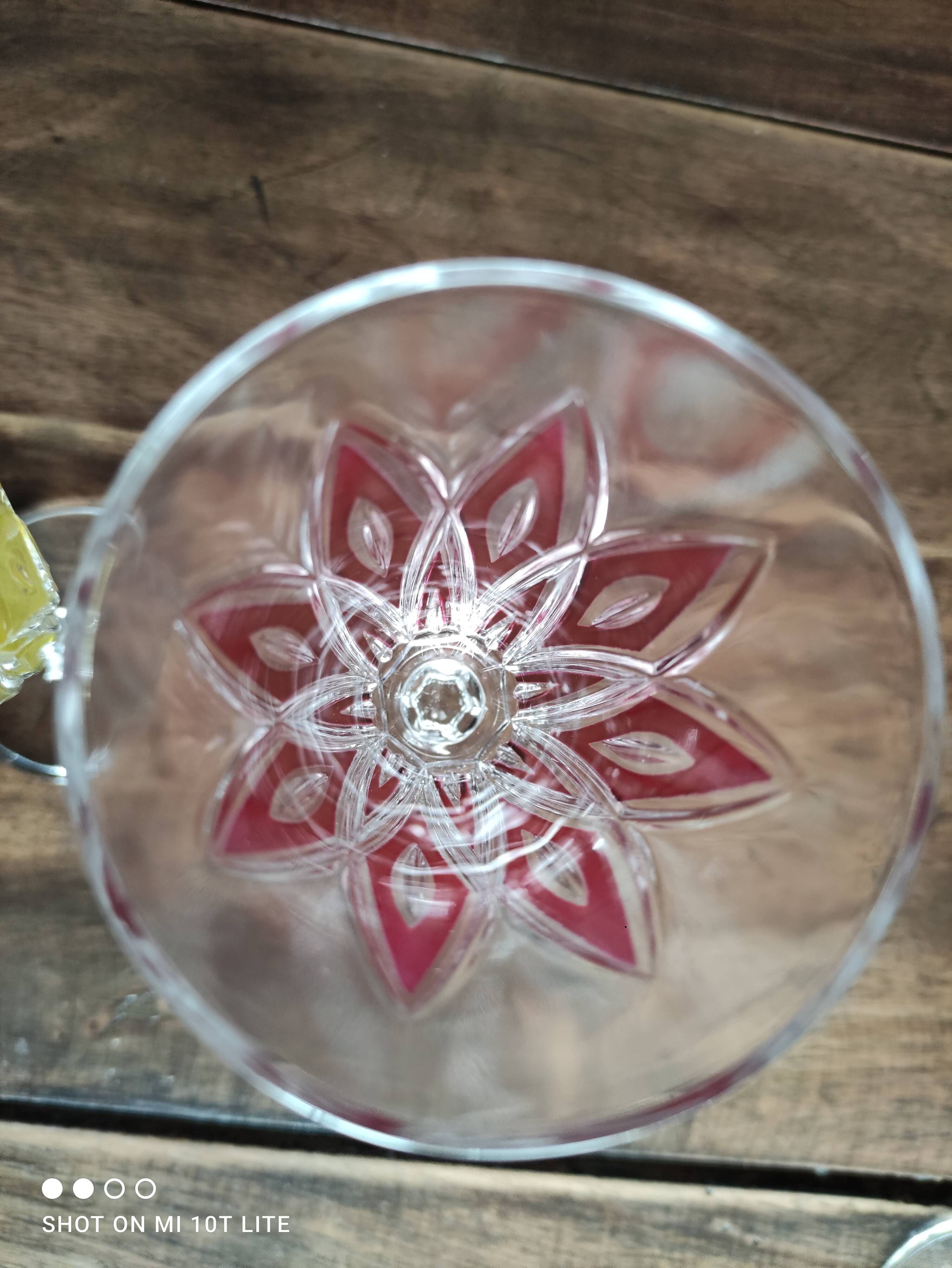 Set of 11 champagne flutes in colored glass 3 colors starry foot