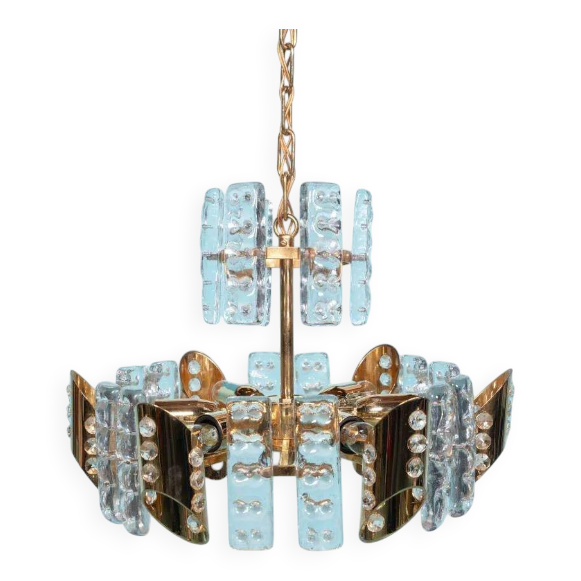 Midcentury gold crystal suspension by Orrefors, Fagerlund