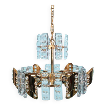 Midcentury gold crystal suspension by Orrefors, Fagerlund