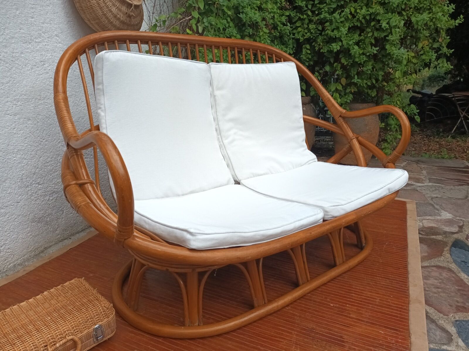 Rattan bench 70s