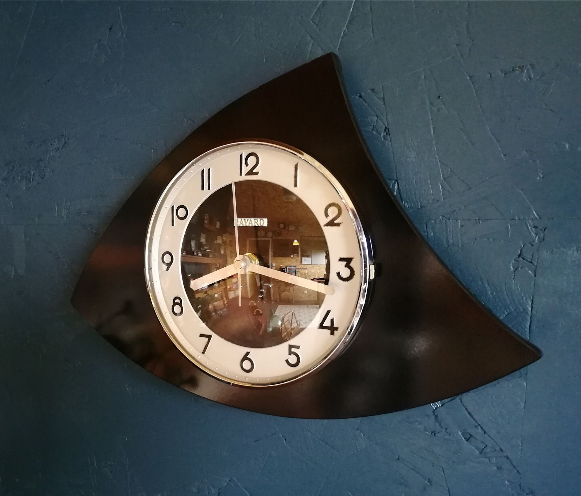 Vintage clock asymmetrical silent wall pendulum "Black Bayard"