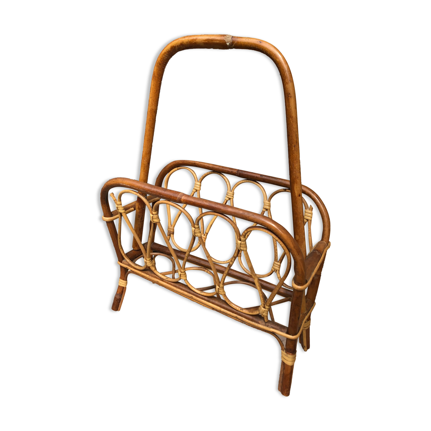 Magazine holder Bamboo and rattan vintage 1960