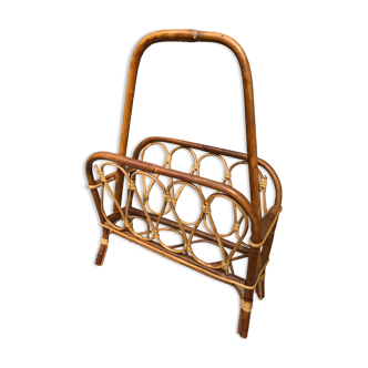 Magazine holder Bamboo and rattan vintage 1960